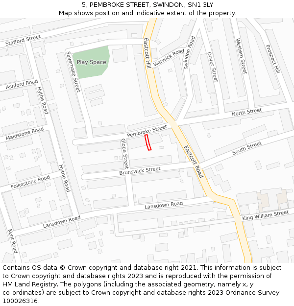 5, PEMBROKE STREET, SWINDON, SN1 3LY: Location map and indicative extent of plot