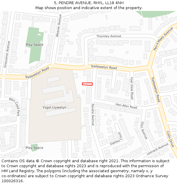 5, PENDRE AVENUE, RHYL, LL18 4NH: Location map and indicative extent of plot