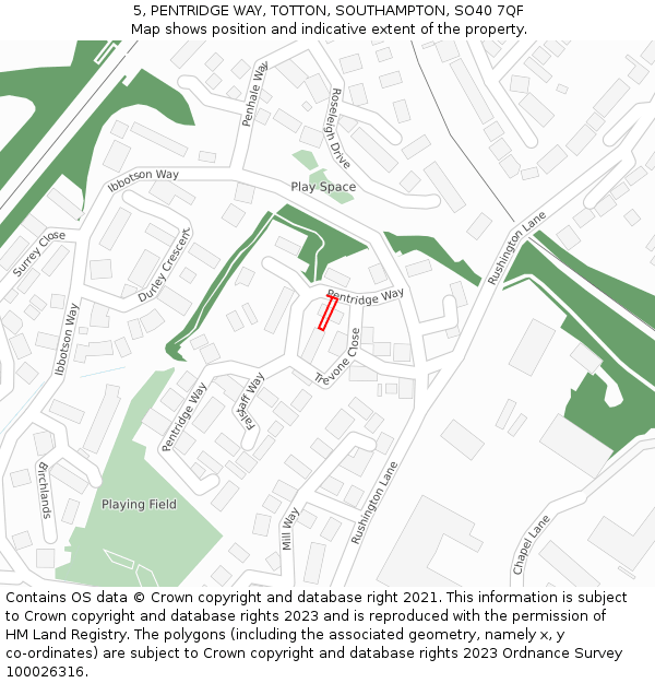 5, PENTRIDGE WAY, TOTTON, SOUTHAMPTON, SO40 7QF: Location map and indicative extent of plot