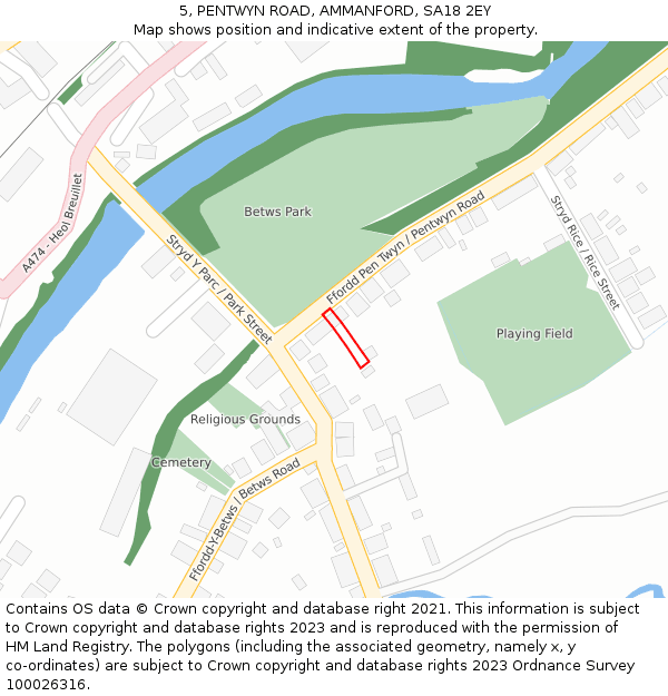 5, PENTWYN ROAD, AMMANFORD, SA18 2EY: Location map and indicative extent of plot