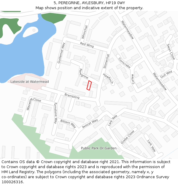 5, PEREGRINE, AYLESBURY, HP19 0WY: Location map and indicative extent of plot