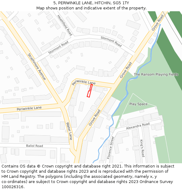5, PERIWINKLE LANE, HITCHIN, SG5 1TY: Location map and indicative extent of plot