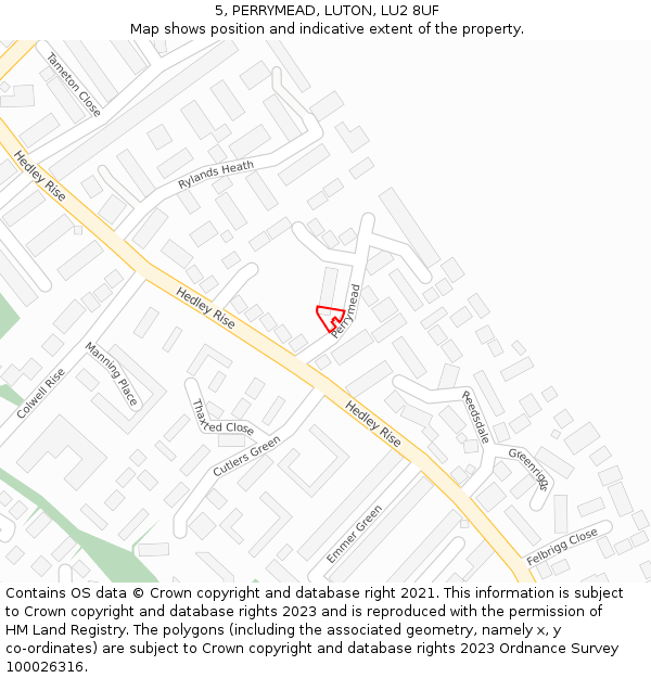 5, PERRYMEAD, LUTON, LU2 8UF: Location map and indicative extent of plot