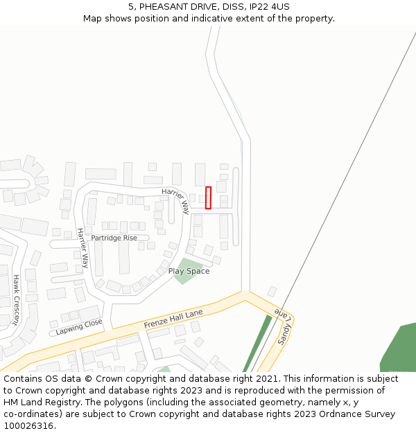 5, PHEASANT DRIVE, DISS, IP22 4US: Location map and indicative extent of plot