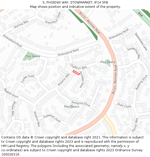 5, PHOENIX WAY, STOWMARKET, IP14 5FB: Location map and indicative extent of plot