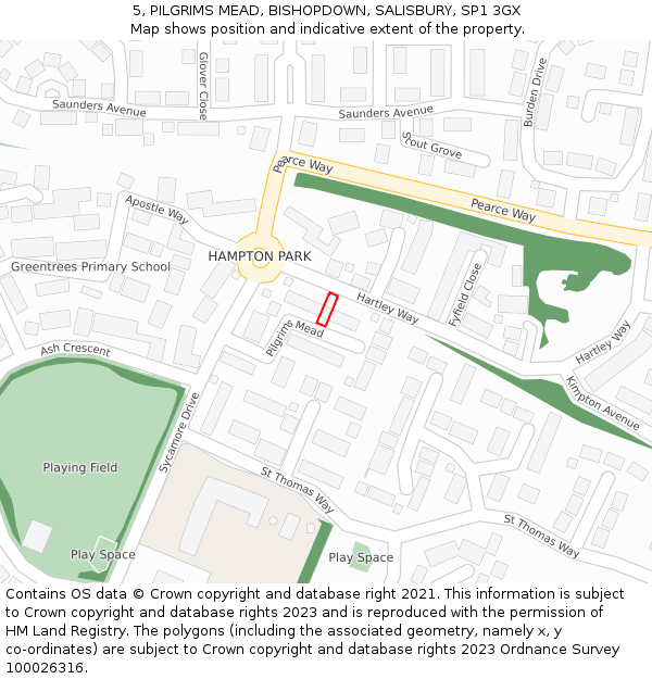 5, PILGRIMS MEAD, BISHOPDOWN, SALISBURY, SP1 3GX: Location map and indicative extent of plot