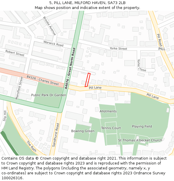 5, PILL LANE, MILFORD HAVEN, SA73 2LB: Location map and indicative extent of plot