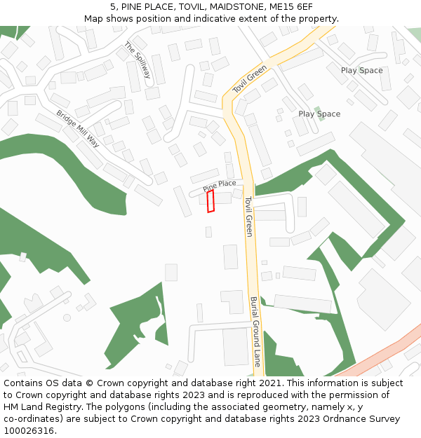 5, PINE PLACE, TOVIL, MAIDSTONE, ME15 6EF: Location map and indicative extent of plot