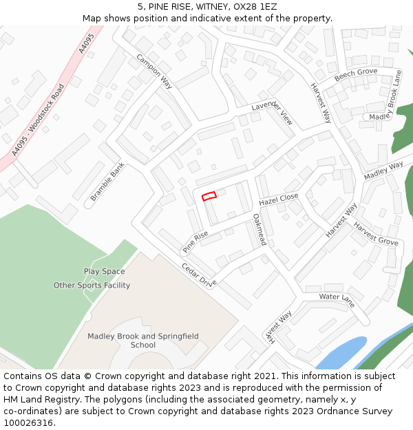 5, PINE RISE, WITNEY, OX28 1EZ: Location map and indicative extent of plot