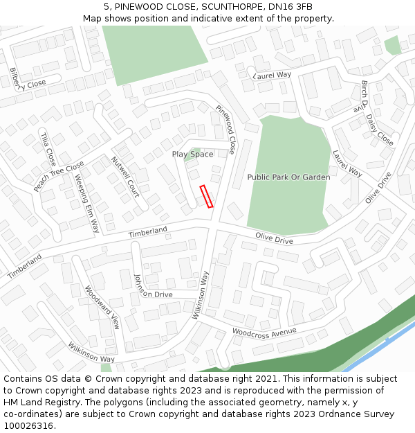 5, PINEWOOD CLOSE, SCUNTHORPE, DN16 3FB: Location map and indicative extent of plot