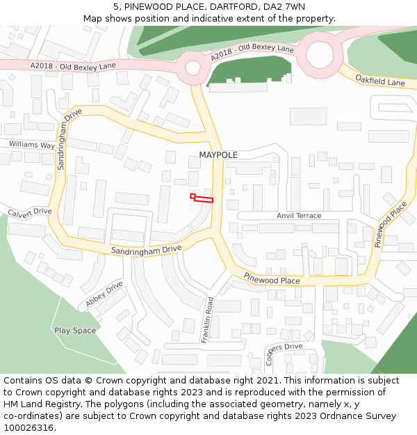 5, PINEWOOD PLACE, DARTFORD, DA2 7WN: Location map and indicative extent of plot