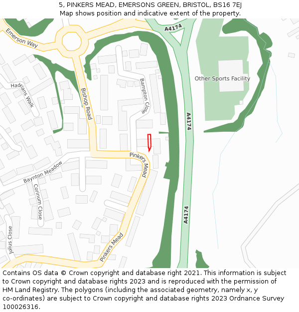 5, PINKERS MEAD, EMERSONS GREEN, BRISTOL, BS16 7EJ: Location map and indicative extent of plot