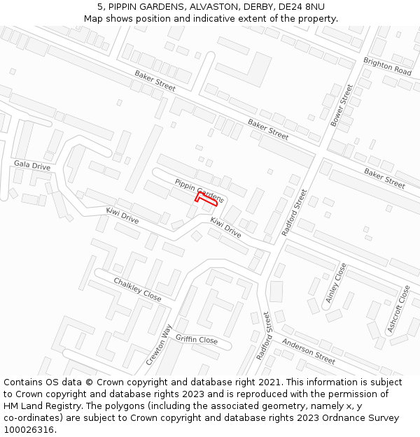 5, PIPPIN GARDENS, ALVASTON, DERBY, DE24 8NU: Location map and indicative extent of plot