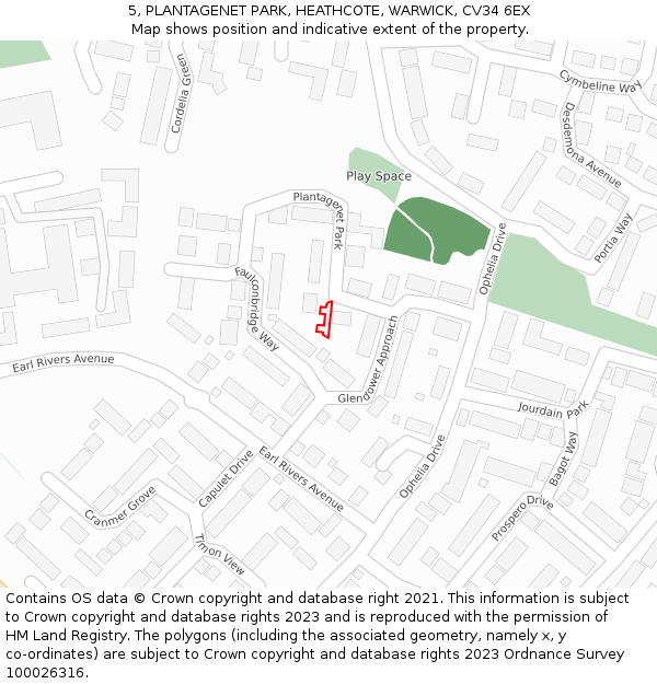 5, PLANTAGENET PARK, HEATHCOTE, WARWICK, CV34 6EX: Location map and indicative extent of plot
