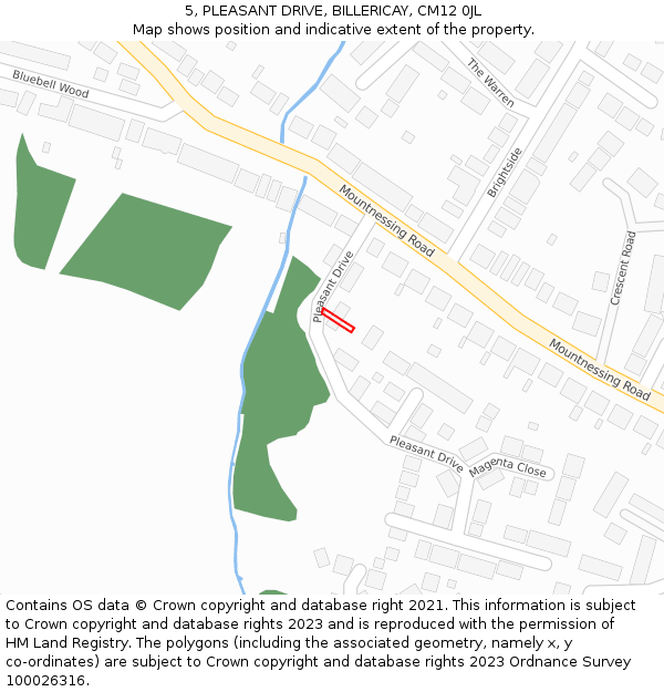 5, PLEASANT DRIVE, BILLERICAY, CM12 0JL: Location map and indicative extent of plot