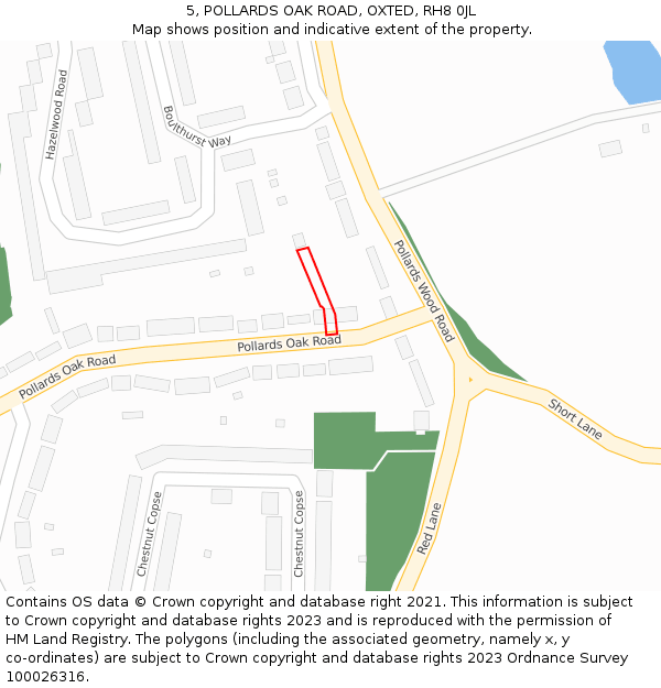 5, POLLARDS OAK ROAD, OXTED, RH8 0JL: Location map and indicative extent of plot