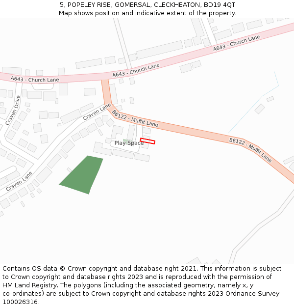 5, POPELEY RISE, GOMERSAL, CLECKHEATON, BD19 4QT: Location map and indicative extent of plot