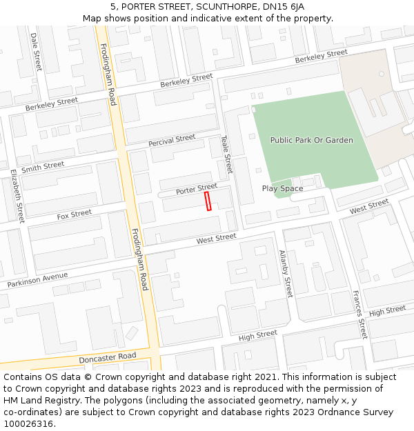 5, PORTER STREET, SCUNTHORPE, DN15 6JA: Location map and indicative extent of plot