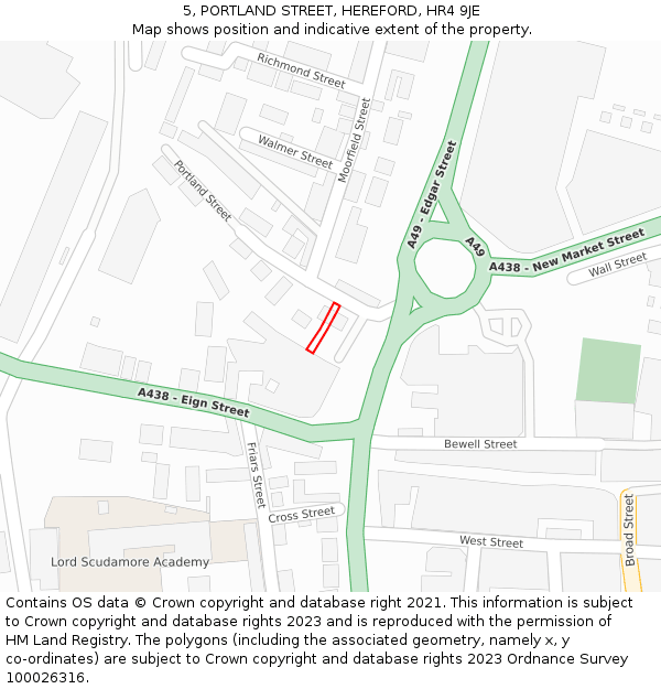 5, PORTLAND STREET, HEREFORD, HR4 9JE: Location map and indicative extent of plot