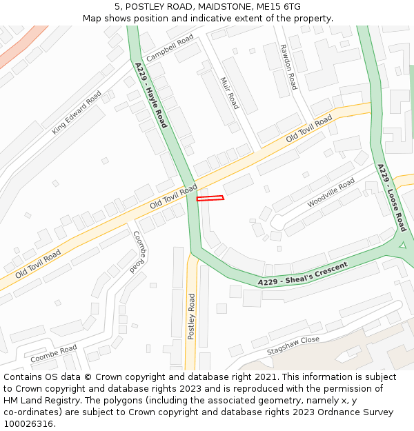 5, POSTLEY ROAD, MAIDSTONE, ME15 6TG: Location map and indicative extent of plot