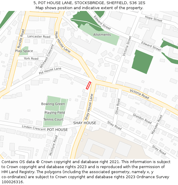 5, POT HOUSE LANE, STOCKSBRIDGE, SHEFFIELD, S36 1ES: Location map and indicative extent of plot