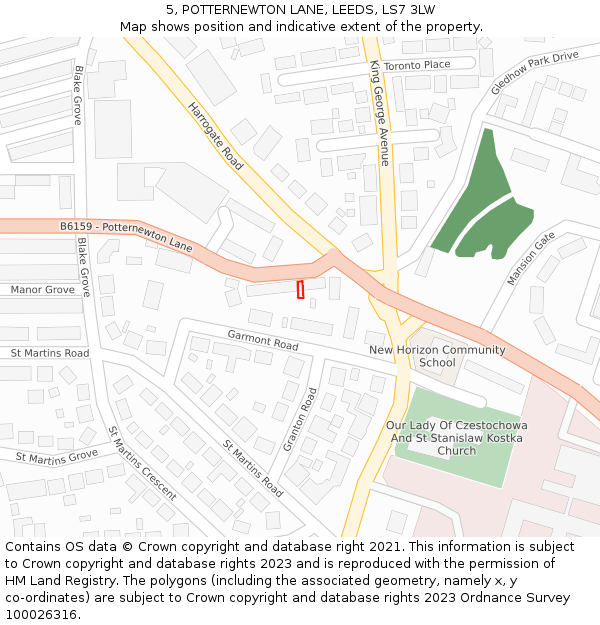 5, POTTERNEWTON LANE, LEEDS, LS7 3LW: Location map and indicative extent of plot