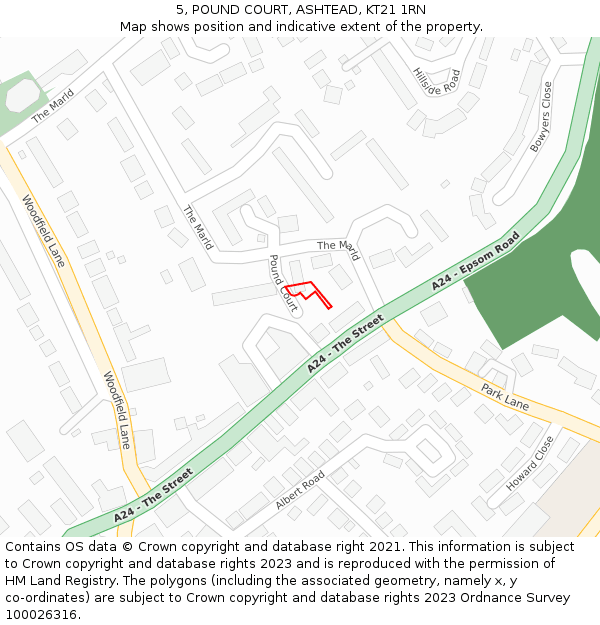 5, POUND COURT, ASHTEAD, KT21 1RN: Location map and indicative extent of plot