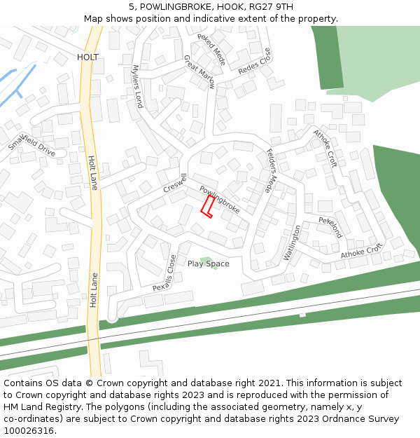 5, POWLINGBROKE, HOOK, RG27 9TH: Location map and indicative extent of plot