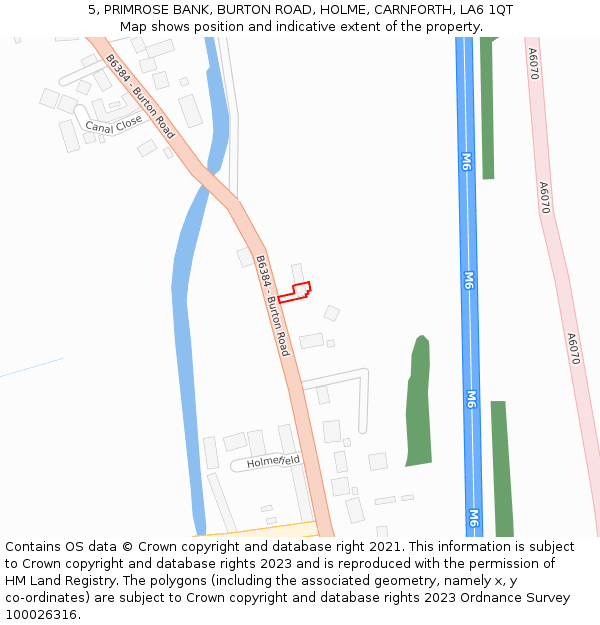 5, PRIMROSE BANK, BURTON ROAD, HOLME, CARNFORTH, LA6 1QT: Location map and indicative extent of plot