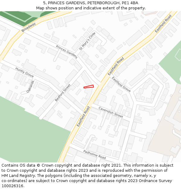 5, PRINCES GARDENS, PETERBOROUGH, PE1 4BA: Location map and indicative extent of plot