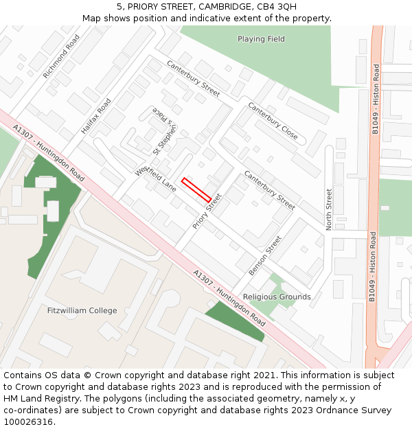 5, PRIORY STREET, CAMBRIDGE, CB4 3QH: Location map and indicative extent of plot