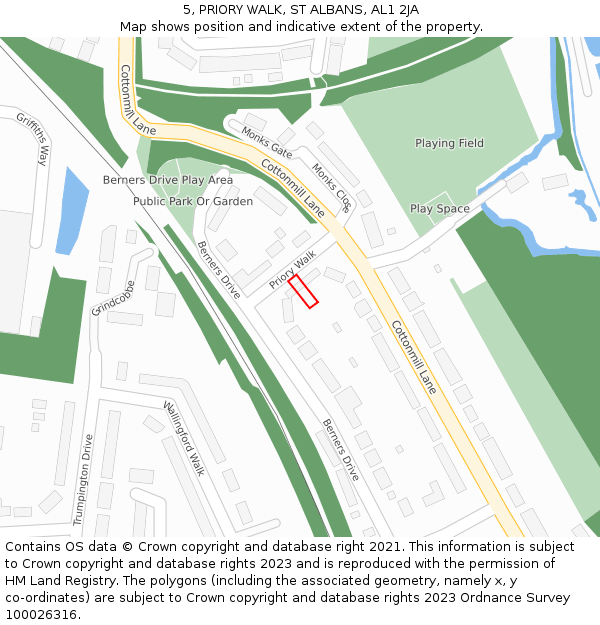 5, PRIORY WALK, ST ALBANS, AL1 2JA: Location map and indicative extent of plot