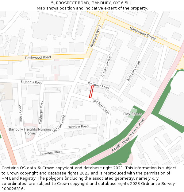 5, PROSPECT ROAD, BANBURY, OX16 5HH: Location map and indicative extent of plot