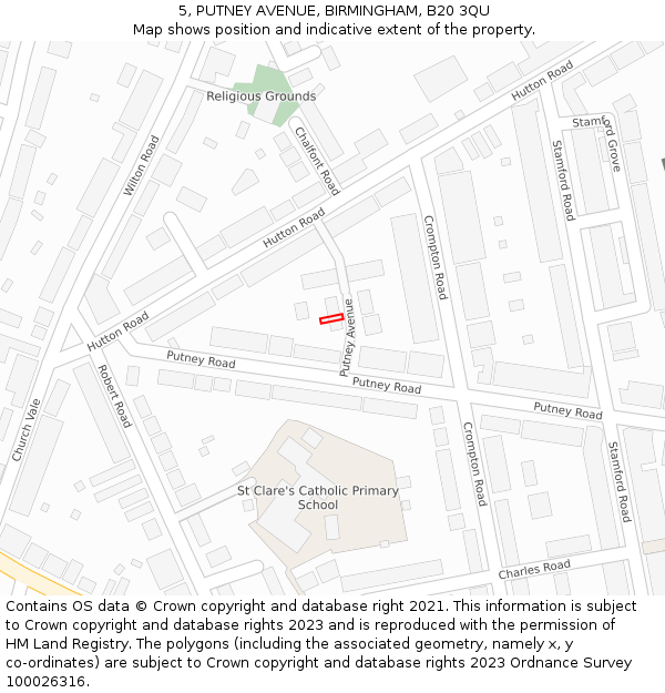 5, PUTNEY AVENUE, BIRMINGHAM, B20 3QU: Location map and indicative extent of plot