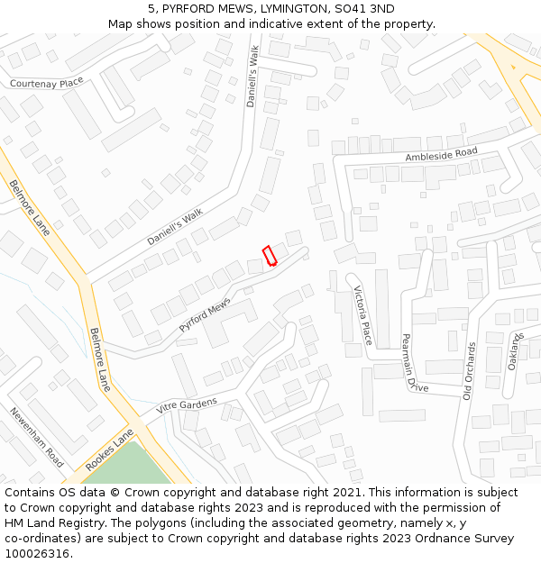 5, PYRFORD MEWS, LYMINGTON, SO41 3ND: Location map and indicative extent of plot
