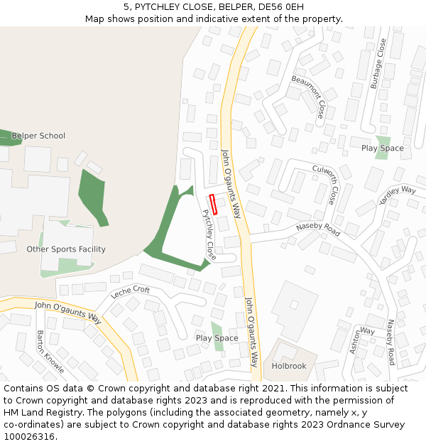 5, PYTCHLEY CLOSE, BELPER, DE56 0EH: Location map and indicative extent of plot