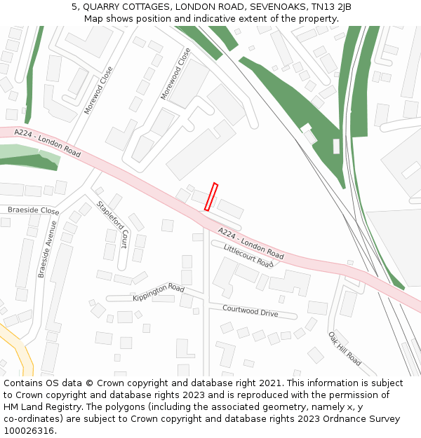 5, QUARRY COTTAGES, LONDON ROAD, SEVENOAKS, TN13 2JB: Location map and indicative extent of plot