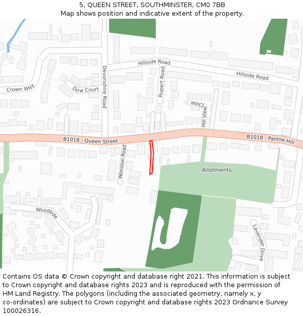 5, QUEEN STREET, SOUTHMINSTER, CM0 7BB: Location map and indicative extent of plot