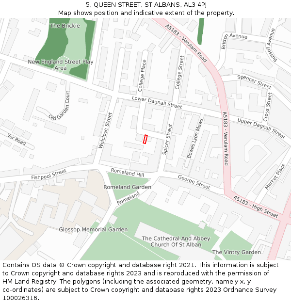 5, QUEEN STREET, ST ALBANS, AL3 4PJ: Location map and indicative extent of plot