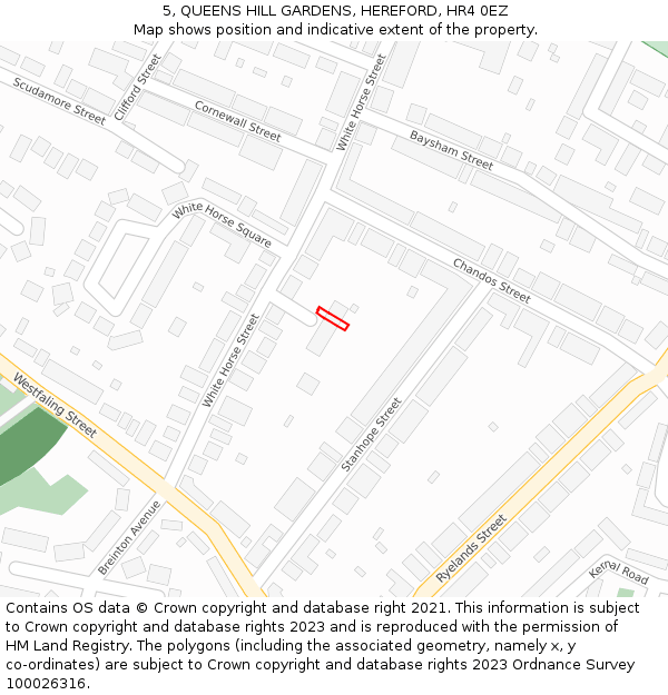 5, QUEENS HILL GARDENS, HEREFORD, HR4 0EZ: Location map and indicative extent of plot