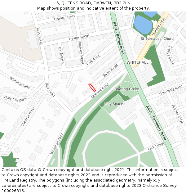 5, QUEENS ROAD, DARWEN, BB3 2LN: Location map and indicative extent of plot