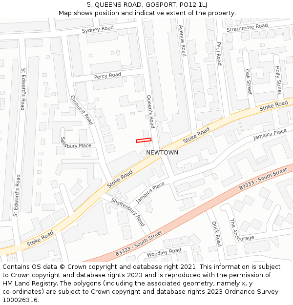 5, QUEENS ROAD, GOSPORT, PO12 1LJ: Location map and indicative extent of plot