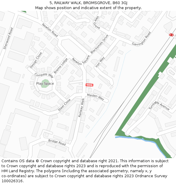 5, RAILWAY WALK, BROMSGROVE, B60 3GJ: Location map and indicative extent of plot