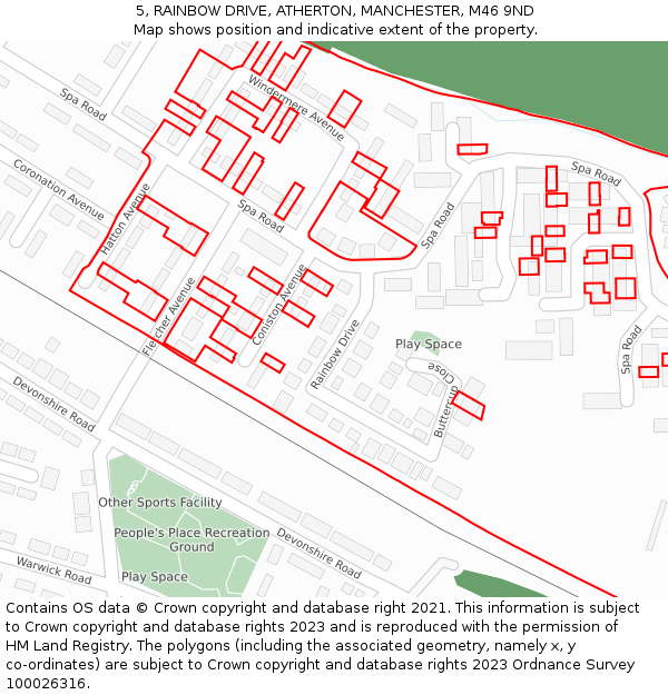 5, RAINBOW DRIVE, ATHERTON, MANCHESTER, M46 9ND: Location map and indicative extent of plot