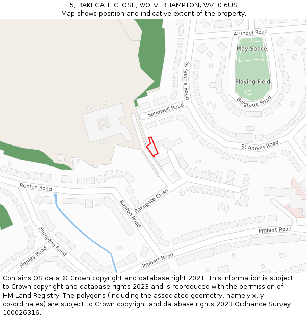 5, RAKEGATE CLOSE, WOLVERHAMPTON, WV10 6US: Location map and indicative extent of plot