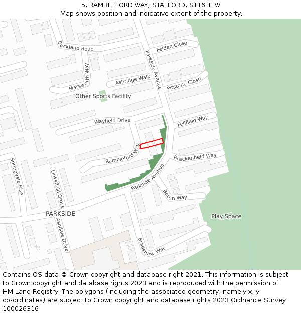 5, RAMBLEFORD WAY, STAFFORD, ST16 1TW: Location map and indicative extent of plot