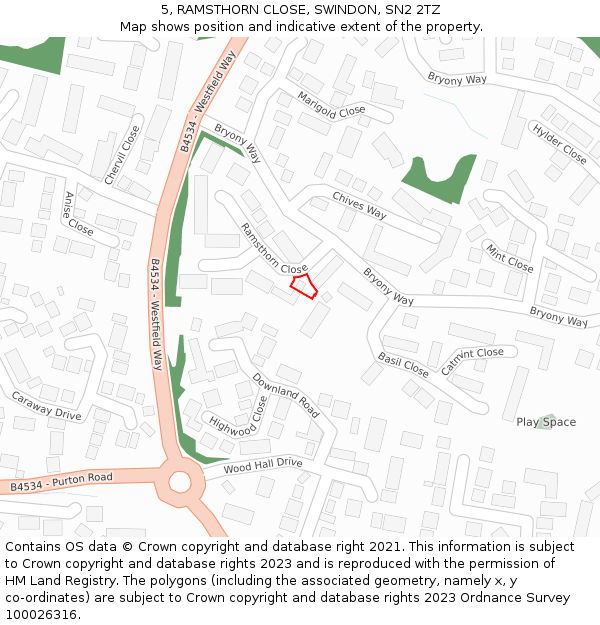 5, RAMSTHORN CLOSE, SWINDON, SN2 2TZ: Location map and indicative extent of plot