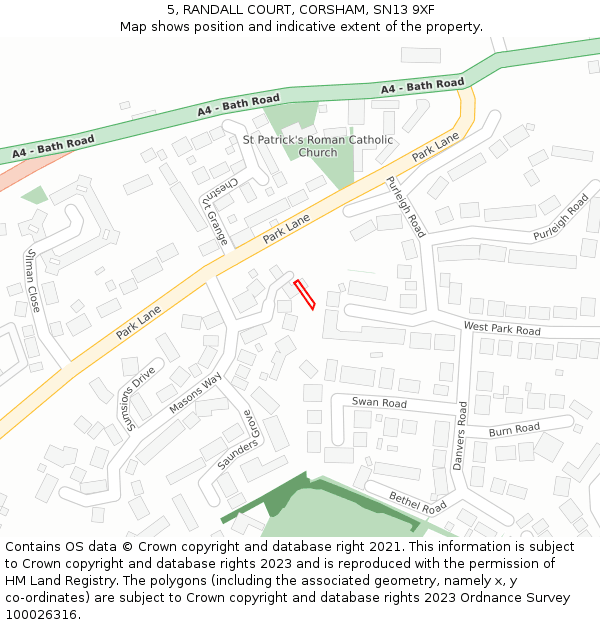 5, RANDALL COURT, CORSHAM, SN13 9XF: Location map and indicative extent of plot