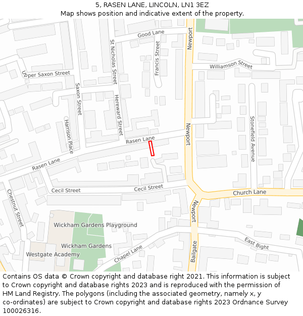 5, RASEN LANE, LINCOLN, LN1 3EZ: Location map and indicative extent of plot
