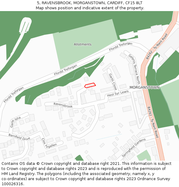 5, RAVENSBROOK, MORGANSTOWN, CARDIFF, CF15 8LT: Location map and indicative extent of plot